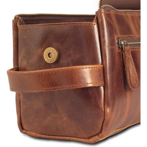Premium Leather Toiletry Bag Travel Kit Unisex,Travel Mens Toiletry Bag,Mens Leather Shaving Bag, Handcrafted Vintage Shaving - Kit (Combo of 4 Items)
