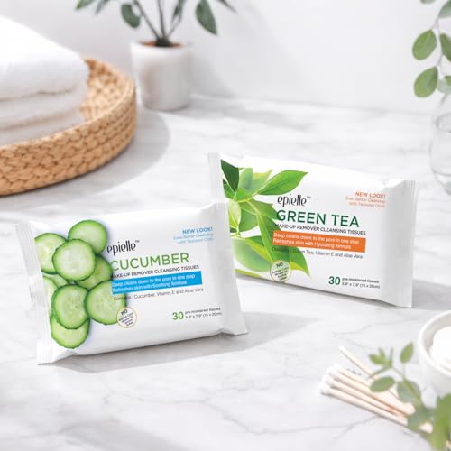 Epielle Makeup Remover Wipes, 6 Pack of 30 Count, Alcohol-Free