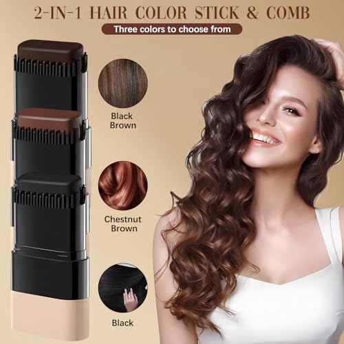 Chinosuo 2-in-1 Hair Color Stick & Comb for Root Touch-Up, Waterproof & Sweat-Proof, Natural Safe Ingredients, Easy to Use for Gray Hair