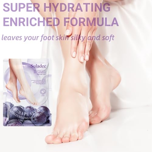 SULADEC Moisturizing Foot Mask - Grape Seed Oil & Shea Butter (7 Pairs)
