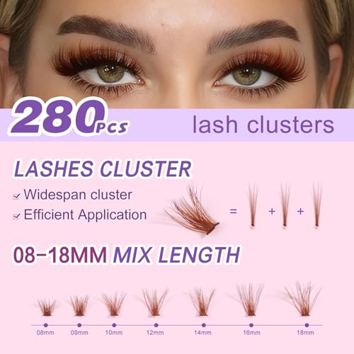 Brown Wispy Lash Clusters 280 Pcs 8-18mm Mix - DIY Lash Extensions