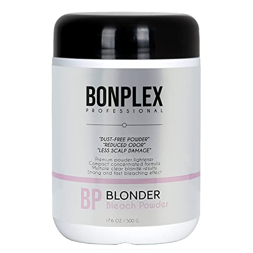 BONPLEX Blonder Bleach Powder | Dust Free | Reduced Odor | Less Scalp Damage | Compact Powder Lightener | Multiple Clear Blonde Results | Strong and Fast Bleach Powder 17.6 oz