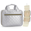 Travel Toiletry Bag, Hanging Makeup Organizer with Hook, Water-Resistant Cosmetic Bag, Fits Full-Size Shampoo & Conditioner Bottles, for Women & Men, Makeup Accessories & Brushes(Silver, Large)