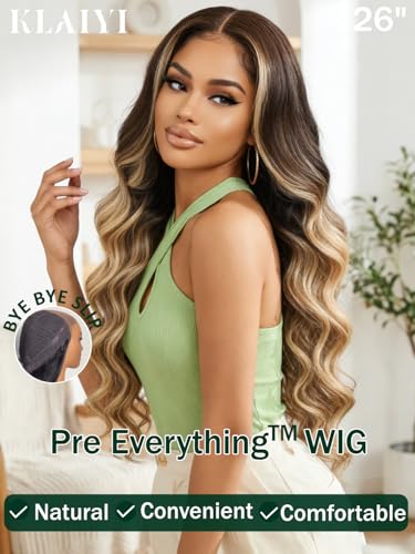 KLAIYI 13x4 Lace Front Honey Blonde Body Wave Wig 16" Glueless