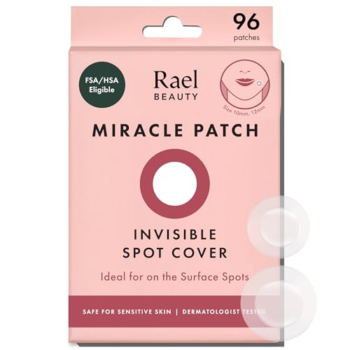 Rael Invisible Hydrocolloid Acne Pimple Patches 96 Ct - Clear, Hypoallergenic, 2 Sizes (10mm & 12mm) - Discreet Skin Cover