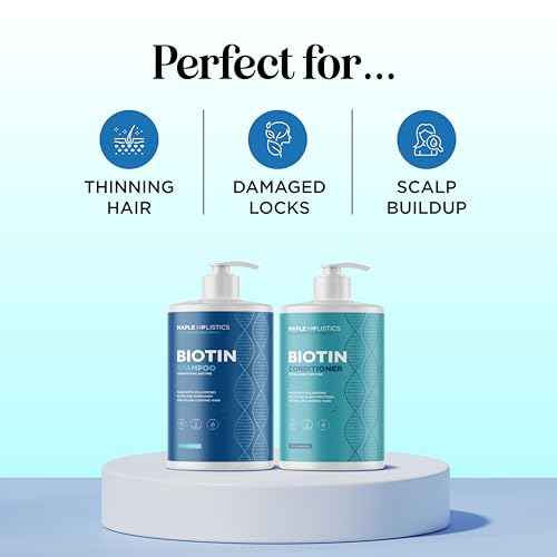 Rosemary Biotin Shampoo and Conditioner Set - Volumizing Shampoo and Conditioner for Thinning Hair for Women & Men with Nourishing B Vitamins - Color Safe Sulfate Paraben & Silicone Free (32 Fl Oz)
