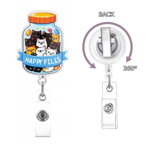 Funny Cat Bottle Nurse Badge Reel - Retractable Clip ID Holder for Medical & Education (Cat Bottle Variation)