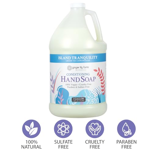 Ginger Lily Farms Botanicals All-Purpose Liquid Hand Soap Refill, Island Tranquility, 100% Vegan & Cruelty-Free, Green Tea Lemongrass Scent, 1 Gallon (128 fl oz)