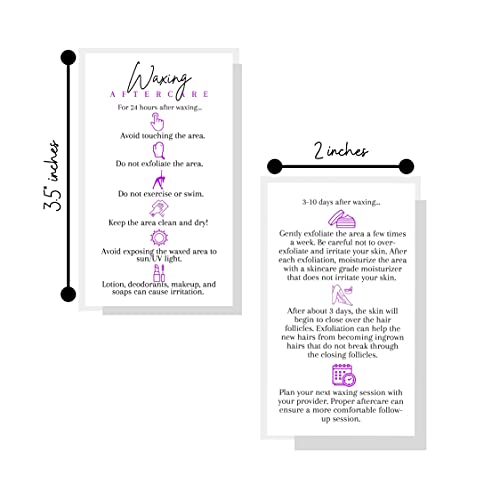 Boutique Marketing LLC Waxing Aftercare Cards | 50 Pack | Size 2 x 3.5¡± inches Business Card Size | Hair Removal Aftercare Kit | White with Purple Design