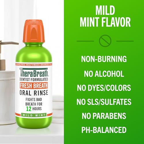 TheraBreath Fresh Breath Mouthwash 33.8 Fl Oz - Mild Mint, Alcohol-Free, ADA Accepted