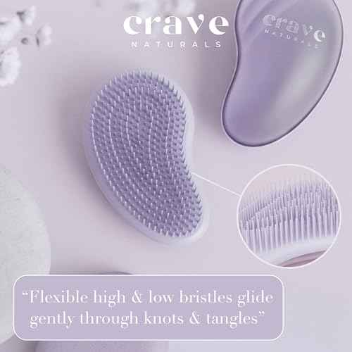 Crave Naturals Mini Detangler Hair Brush Purple ? Glide Thru Hair Detangler Brush for Women, Kids & Toddlers ? Gentle Scalp Care, No-Pain Tangle-Free Hairbrush for All Hair Types, Travel Hair Brush