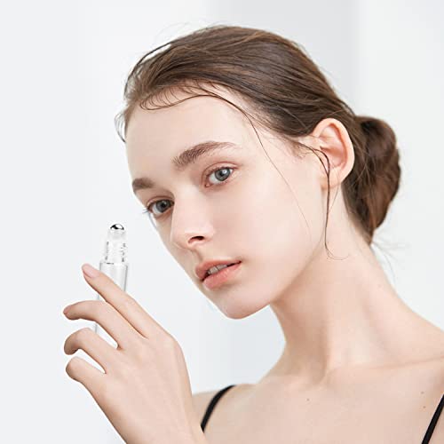 10ml(1/3oz) Roll On Bottles,10 Pack Glass Roller Bottles Essential Oil Bottles Perfume Cosmetic Sample Bottles With Stainless Steel Roller Ball&Bamboo Lids
