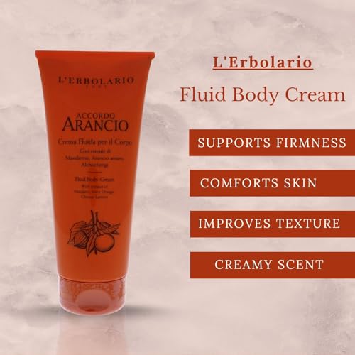 L'Erbolario Fluid Body Cream - Hydrating Body Butter for Dry Skin with Sunflower Oil - Skin Care for Elasticity, Firmness - Accordo Arancio - 6.7 oz