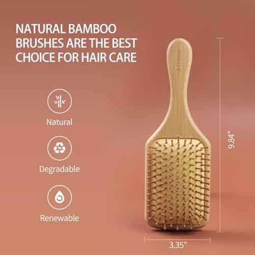 Bamboo Hair Brush with Natural Bamboo Bristles - Detangling Paddle Hairbrush for Women, Men & Kids - Wooden Brush for All Hair Types & Hair Growth