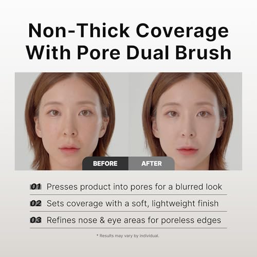 THE TOOL LAB Magnet Styler Pore Dual Brush, Liquid Foundation Brush, Professional Flat Top for Liquid and Cream Makeup, Buffing and Blending, Korean Makeup (1 Count)