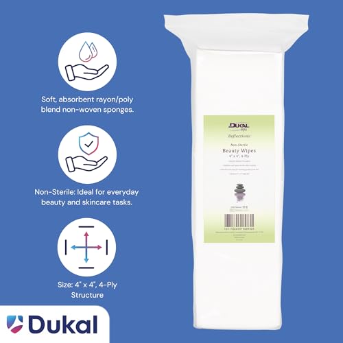 Dukal 900345 Beauty Wipe, 4" x 4", Pack of 200