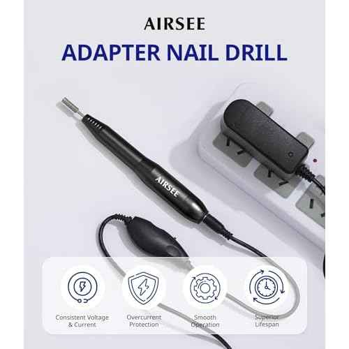 AIRSEE Home Lite Portable Electric Nail Drill Machine with adapter for Beginners, EFile for Acrylic Gel Nails and Manicure Pedicure Polishing Shape, Electric Nail File Kit for Home, Purple