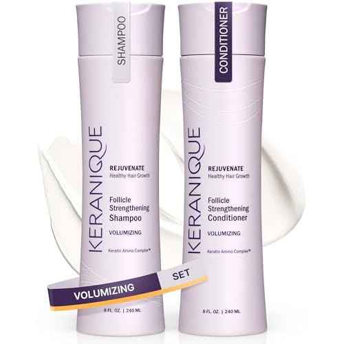 Keranique Volumizing Shampoo and Conditioner Set for Hair Repair and Growth with Biotin and Keratin for Women, Thinning Hair Formula, 8 Fl Oz Each