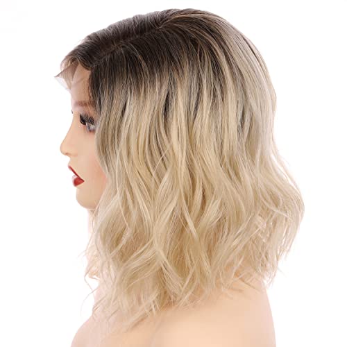 Onedor Blonde Wavy Bob Synthetic Wig - 12" Lace Front
