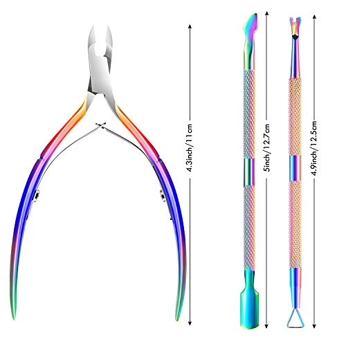 XUNXMAS Rainbow Titanium Cuticle Trimmer Set with Pusher & Nipper – 5-in-1 Manicure Tool
