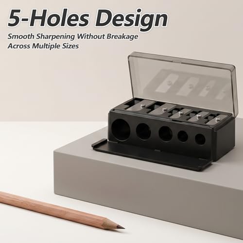 5-Hole Makeup Pencil Sharpener with Lid for Eyeliner, Lip & Brow Pencils