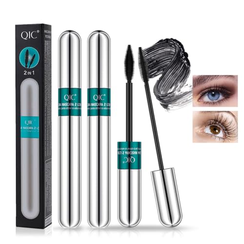 2 in 1 Double-effect 4D Curling Black Mascaras,Waterproof & Smudge Proof Lash Extensions Stereo Lengthening Mascara For Women,Quick-Not Sticky Long Lasting Charming No Clumping(2Pcs) A
