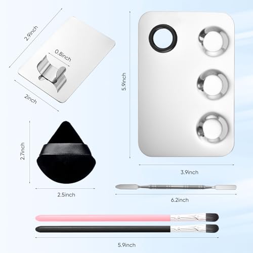 Stainless Steel Makeup Palette with Spatula & Brush Set