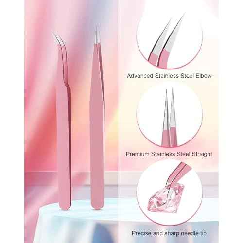 Rhinestone Picker Tool Set,Rhinestone Applicator Tool,Rhinestone Picker Dotting With 4 Extra Pink Replaceable Wax Head and 2 Tweezer (Pink A)