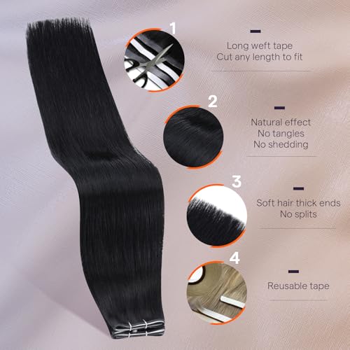 Full Shine Genius Weft Tape in Hair Extensions Jet Black 18 Inch