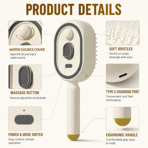 Electric Water Spray Hair Brush with Massage Cushion and Nano Mist