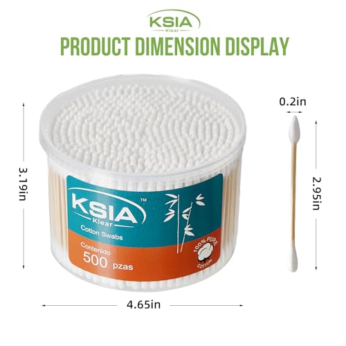 KSIA Klear Cotton Swabs 2000 Count - Dual Tip Bamboo Sticks