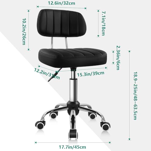 Black Square Swivel Stool with Backrest & Wheels - Adjustable