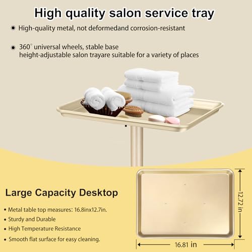 Adjustable Salon Rolling Tray with Wheels - Champagne Gold