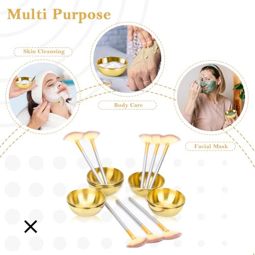 Gold Facial Bowl and Brush Set - 8 Pcs Stainless Steel