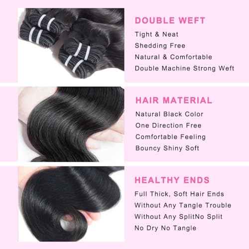 12A Human Hair Bundles Body Wave Bundles Human Hair 100% Unprocessed Brazilian Virgin Bundles Body Wave Real Human Hair Extensions Natural Black 26 Inch