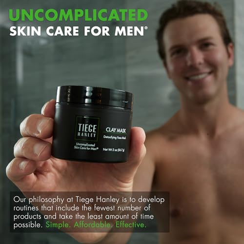 Tiege Hanley Detoxifying Facial Clay Mask for Men, Deep Pore Cleansing Charcoal Face Mask With Natural Kaolin Clay and Aloe, Absorbs Oil & Reduces Appearance of Pores, Men¡¯s Skin Care, 2 Oz, 2 Pack