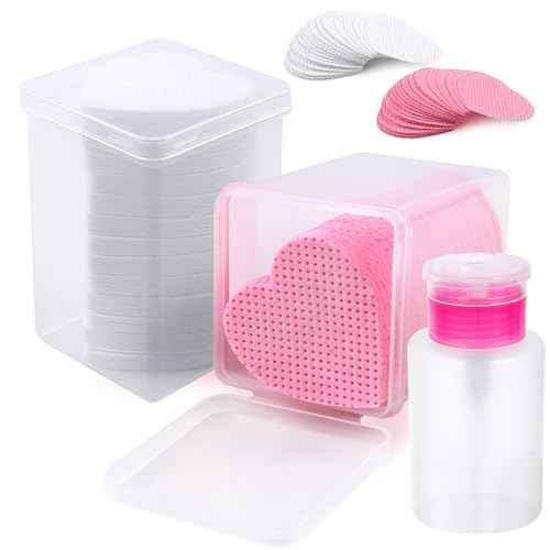 400 Pieces Nail Cotton Pads,1 Pull-Down Pump Dispenser Bottle, Super Absorbent Soft Non-Woven Eyelash Glue Wipes,Lash Extensions Glue Cleaning Wipes Nail Salon Supplies (Pink and White 2)