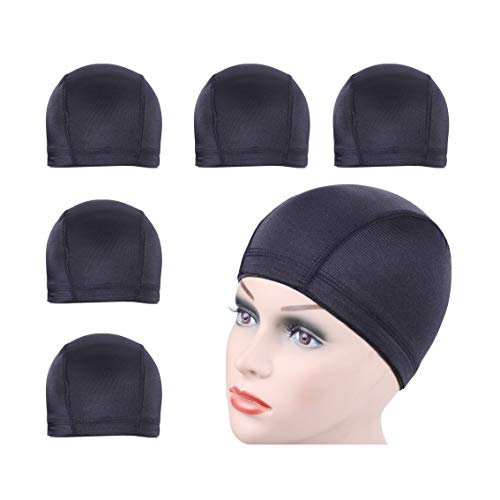 YANTAISIYU 5 PCS/Lot Black Dome Caps Wig Caps for Making Wigs Stretchable Hairnets Wig Cap with Wide Elastic Band (Dome Cap L)