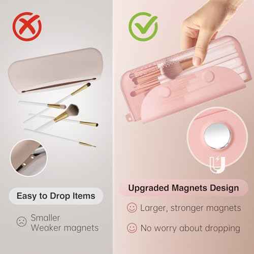 Silicone Makeup Brush Holder And Beauty Sponge Case, Travel Makeup Brush Case With Magnetic Closure, Makeup Sponge Holder 2 In 1 Stand Storage For Quick Drying Khaki