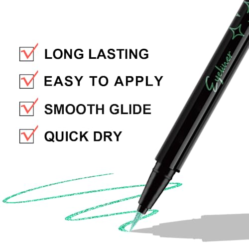 Green Metallic Glitter Liquid Eyeliner Pen ? Long-Lasting Sparkly Waterproof Eyeliner for Women & Men ? Tattoo-Effect Eye Makeup for Parties ? Delineador L?quido con Brillo 06