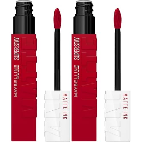MAYBELLINE Super Stay Matte Ink Liquid Lipstick Makeup, Long Lasting High Impact Color, Up to 16H Wear, Pioneer, Blue Red, 1 Count, Packaging May Vary (Pack of 2)