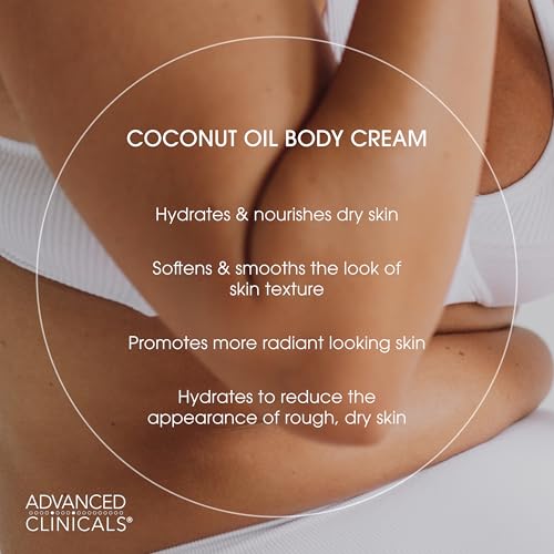 Advanced Clinicals Coconut Oil Body Cream For Women & Men | Hydrating Coconut Lotion For Extremely Dry Skin | Visible Anti Aging Body Butter Skin Care Balm Moisturizer For Hand, Heel, Feet, 16 Ounce
