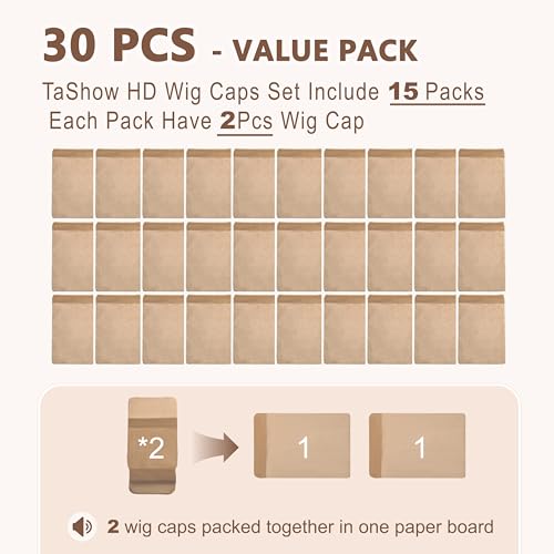 TaShow 30 Pcs Transparent Wig Caps for Lace Front Wigs