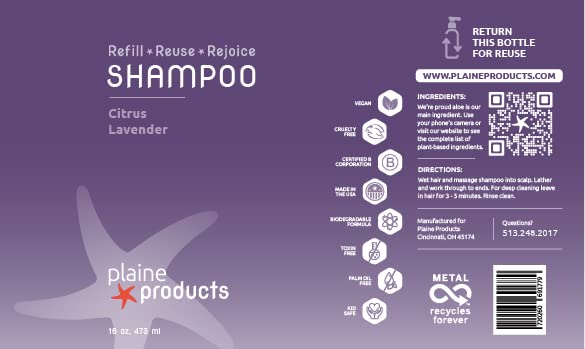 Plaine Products Eco-Friendly Shampoo - Citrus Lavender - Sulfate Free, 16oz (Refillable Bottle with Pump)