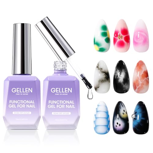 GELLEN 2pcs 18ml Blooming Gel for Nail, Clear Blooming Gel Nail Polish for Nail Art, Easy to Design Marble Watercolor Gradient For Nails, Cure with UV Led Lamp, Non-toxic Long Wear Fade-Resistant