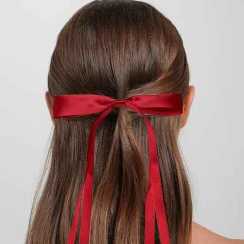 Red Hair Bows for Women,Red Hair Ribbon for Girls,Christmas Stocking Stuffers for Teen Girls,Coquette Long Hairs Clips,Hairs Accessories for Festival Party Cosplay Supplies 2Pcs