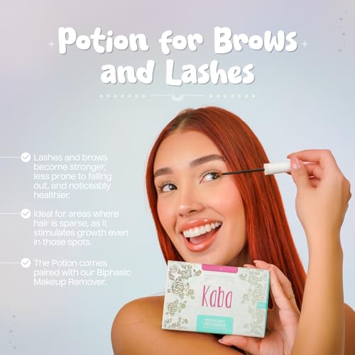 Kaba Eyelash Growth Serum for Longer, Thicker & Stronger Eyelashes with Essential Oils. Dermatologist Tested. Includes Makeup Remover Oil - Improved Formula