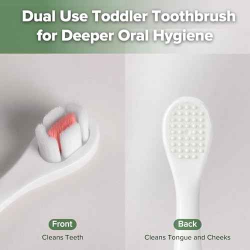 haakaa Dinosaur Toothbrush for Kids 2-4 ? Soft Bristles Baby Toothbrush with Silicone Handle, Non-Slip Grip & Tongue Cleaner | BPA-Free, Fun Training for Toddlers - Pink, 1 Count