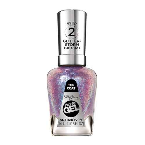 Sally Hansen Miracle Gel Nail Polish Special Effect Top Coat | Salon Quality, Gel-Like Formula, Two-Step System, No UV Light Needed, Long Lasting | 112 Glitterstorm | Sheer Glittery Purple Nail Polish