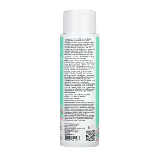 Pacifica Beauty, Rosemary Purify Invigorating Shampoo, Soothing Mint, Detox Scalp and Hair from Product Buildup & Excess Oil, Sulfate Free, Silicone Free, Vegan & Cruelty Free